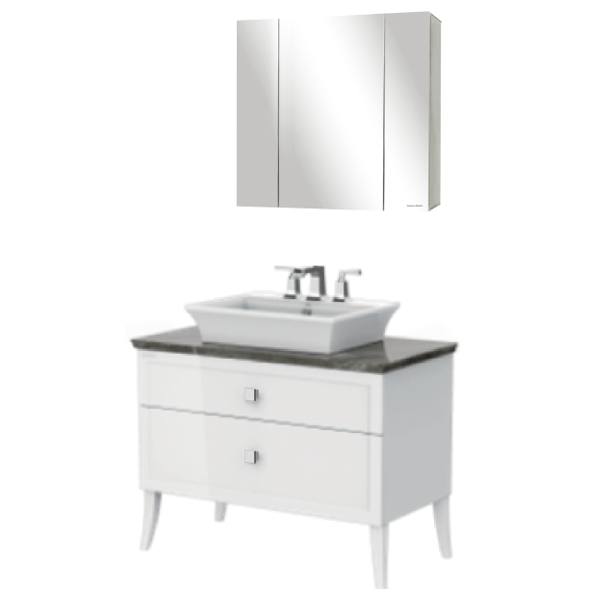 雅居·经典 1000mm落地式双抽屉浴室柜（皇家白，台上盆）+镜柜