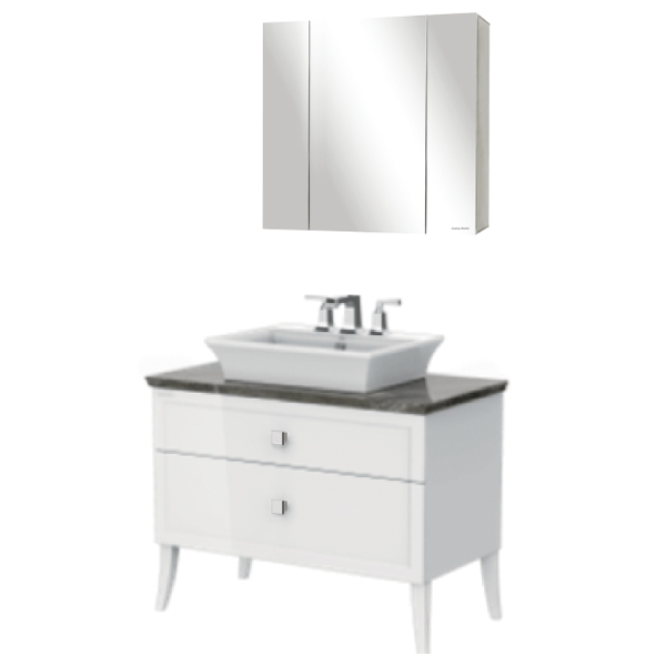 Classic Chic FSD 1000m I Door 2 Drawer Vanity (Picket White Vessel)&Mirror Cabinet