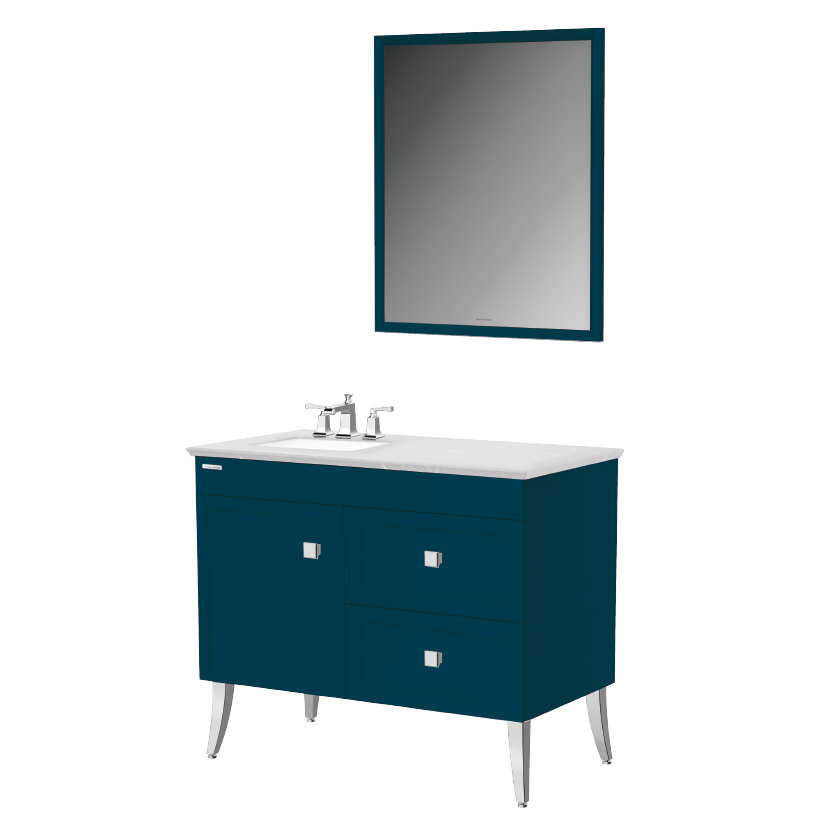 雅居·经典 1000mm落地式单门双抽屉浴室柜（黛蓝，台下盆）+镜子