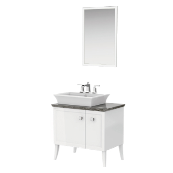 雅居·经典 800mm落地式单门单抽屉浴室柜（皇家白，台上盆）+镜子