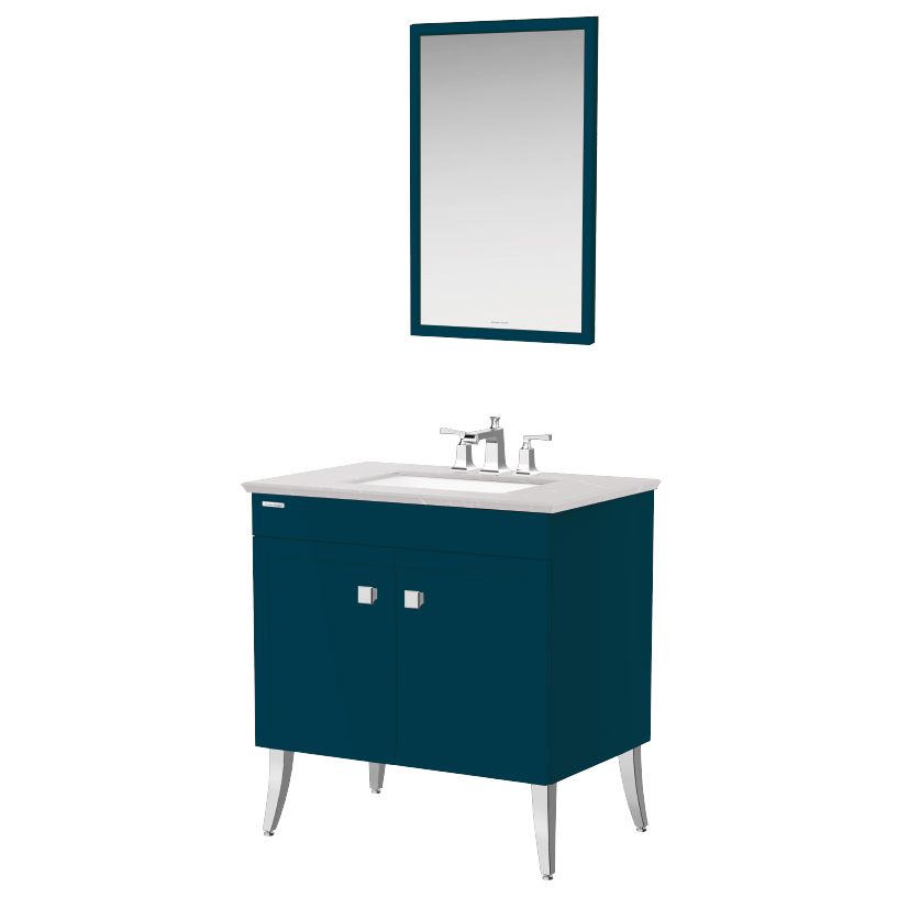 雅居·经典 800mm落地式双抽屉浴室柜（黛蓝，台下盆）+镜子